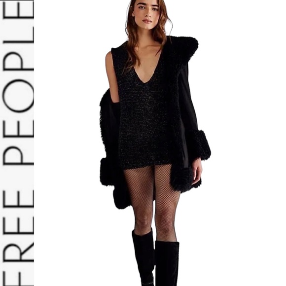 NWT Free People Billie Vegan Leather Crochet Tunic/Mini Dress black xs - Picture 15 of 15